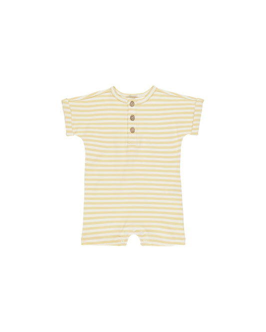 Short Sleeve Romper - Yellow Stripe