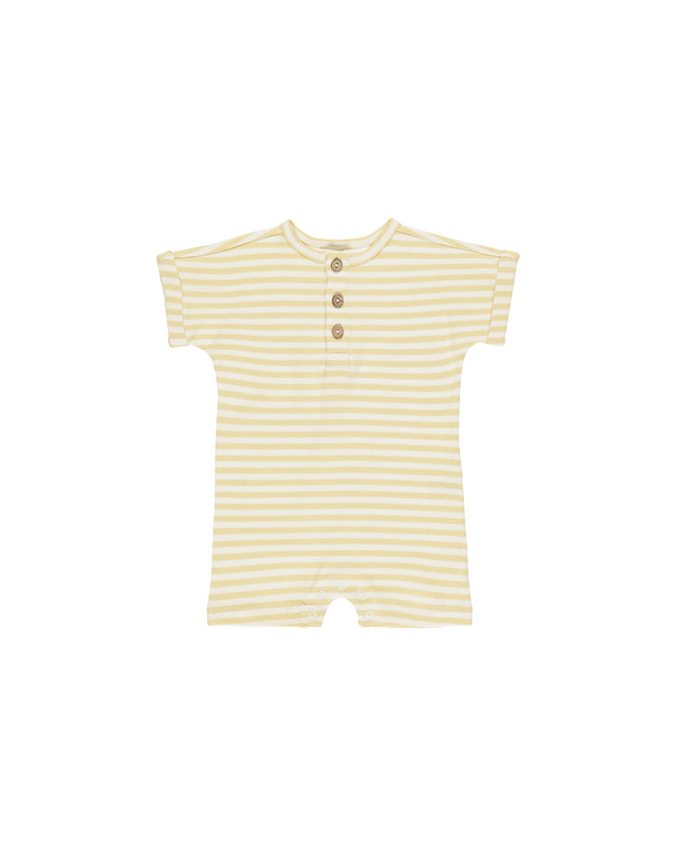 Short Sleeve Romper - Yellow Stripe