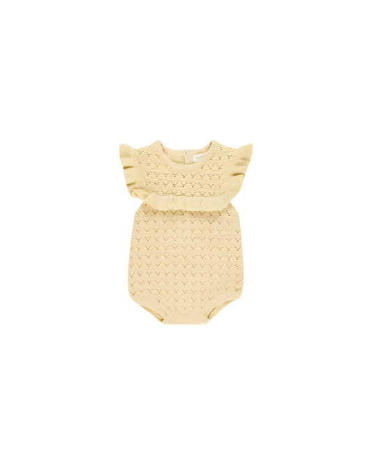 Pointelle Ruffle Romper - Yellow