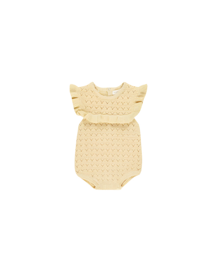 Pointelle Ruffle Romper - Yellow