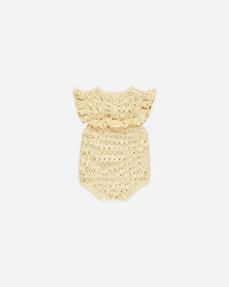 Pointelle Ruffle Romper - Yellow