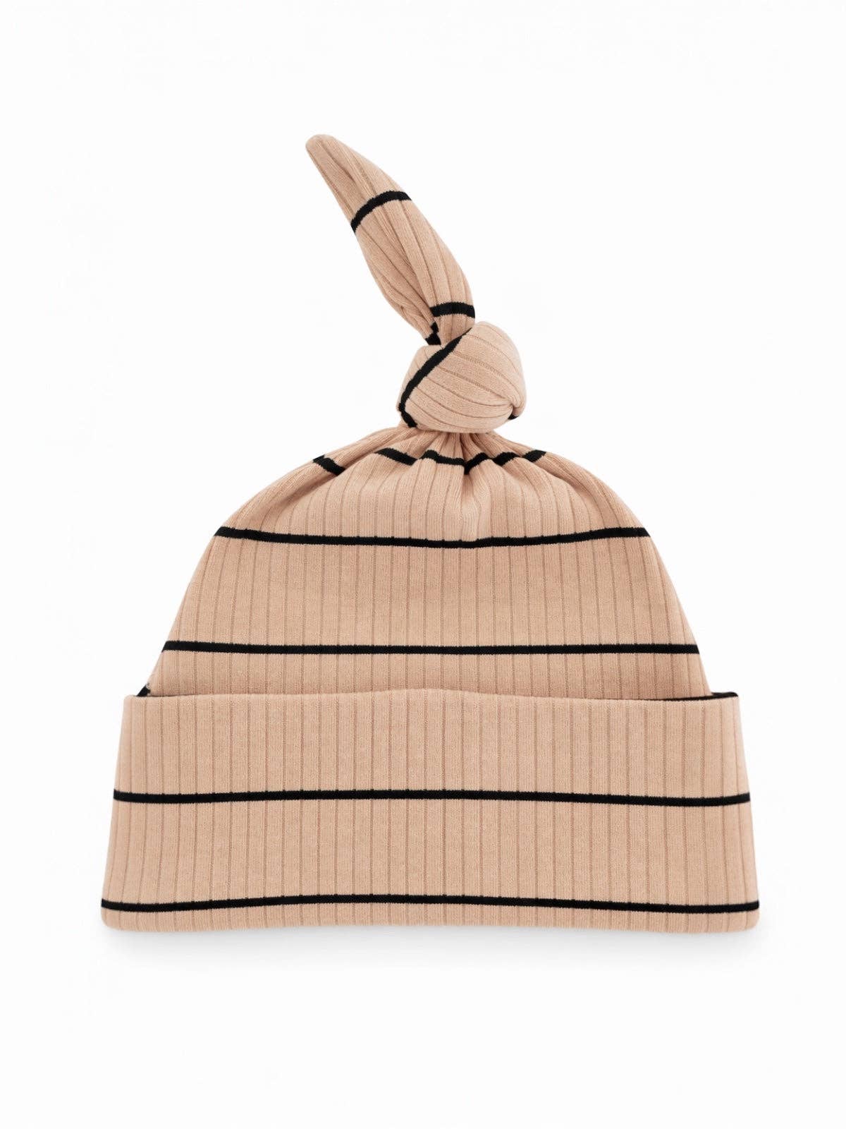 SIIX Collection tan and black stripe ribbed baby beanie