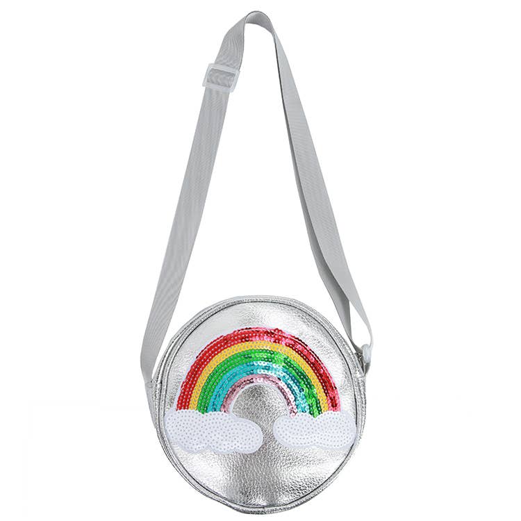 Silver rainbow sequin crossbody purse for girls