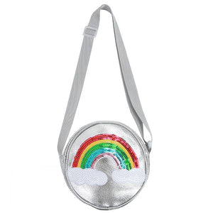 Silver rainbow sequin crossbody purse for girls
