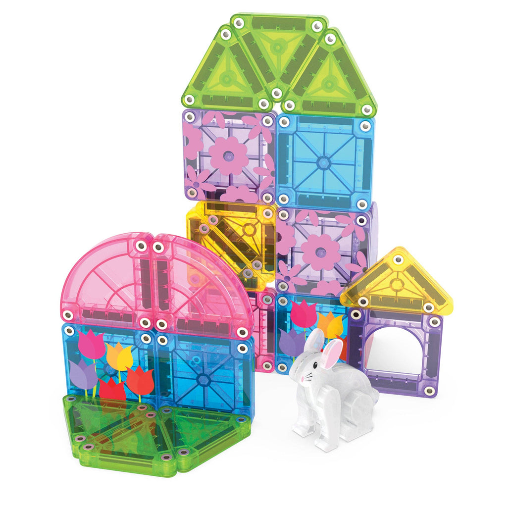 Spring colors + floral tiles inspiring imaginative storytelling of outdoor scenes and garden play! 
