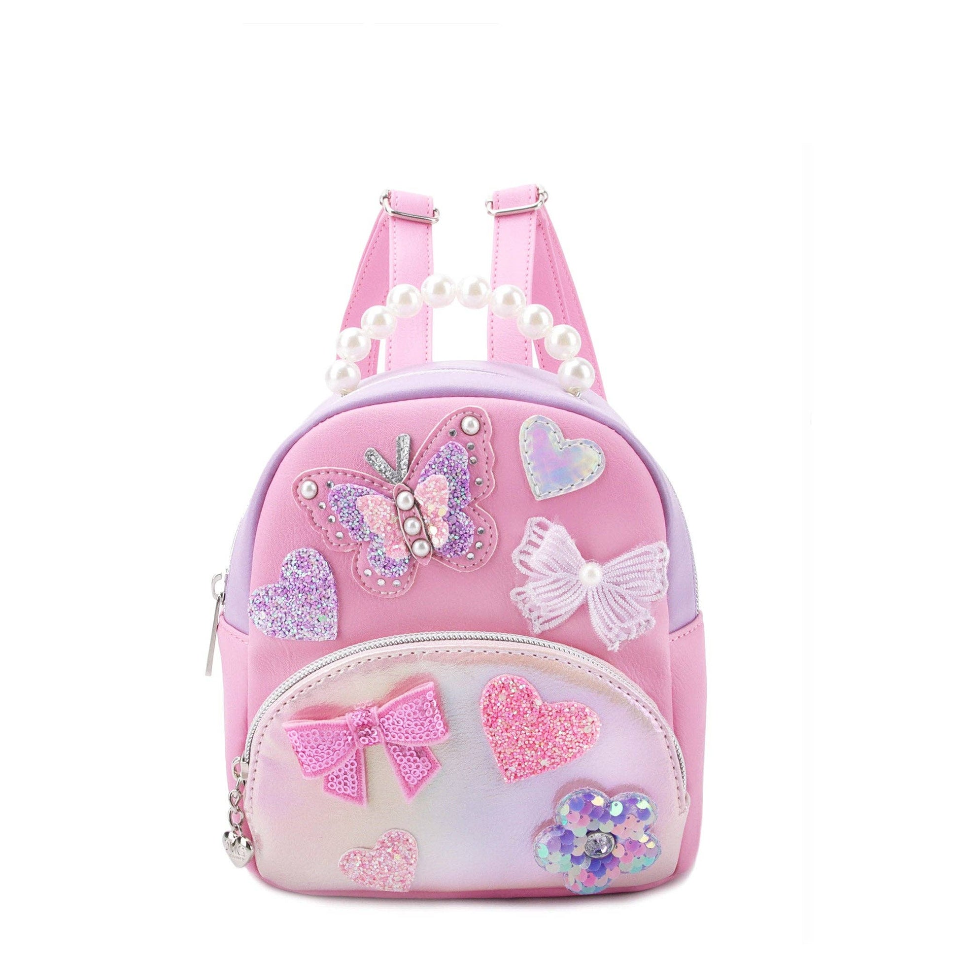 Springtime Girly Glam Butterfly Applique Color Block Micro Mini Backpack by OMG Accessories