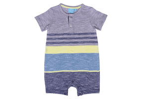 Yarn Dye Lemon Striped Henley Baby Romper By Bear Camp