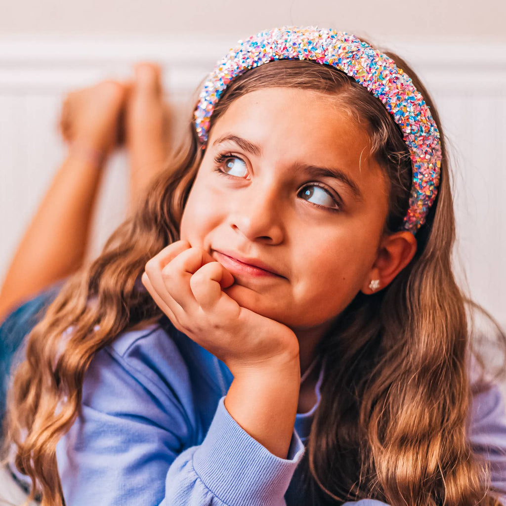 Kids Padded Chunky Sequin Headband | Blue or Multi-Color