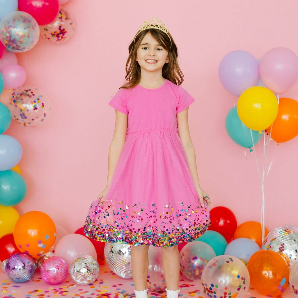 Raspberry Confetti Short Sleeve Tutu Dress - Kids Birthday