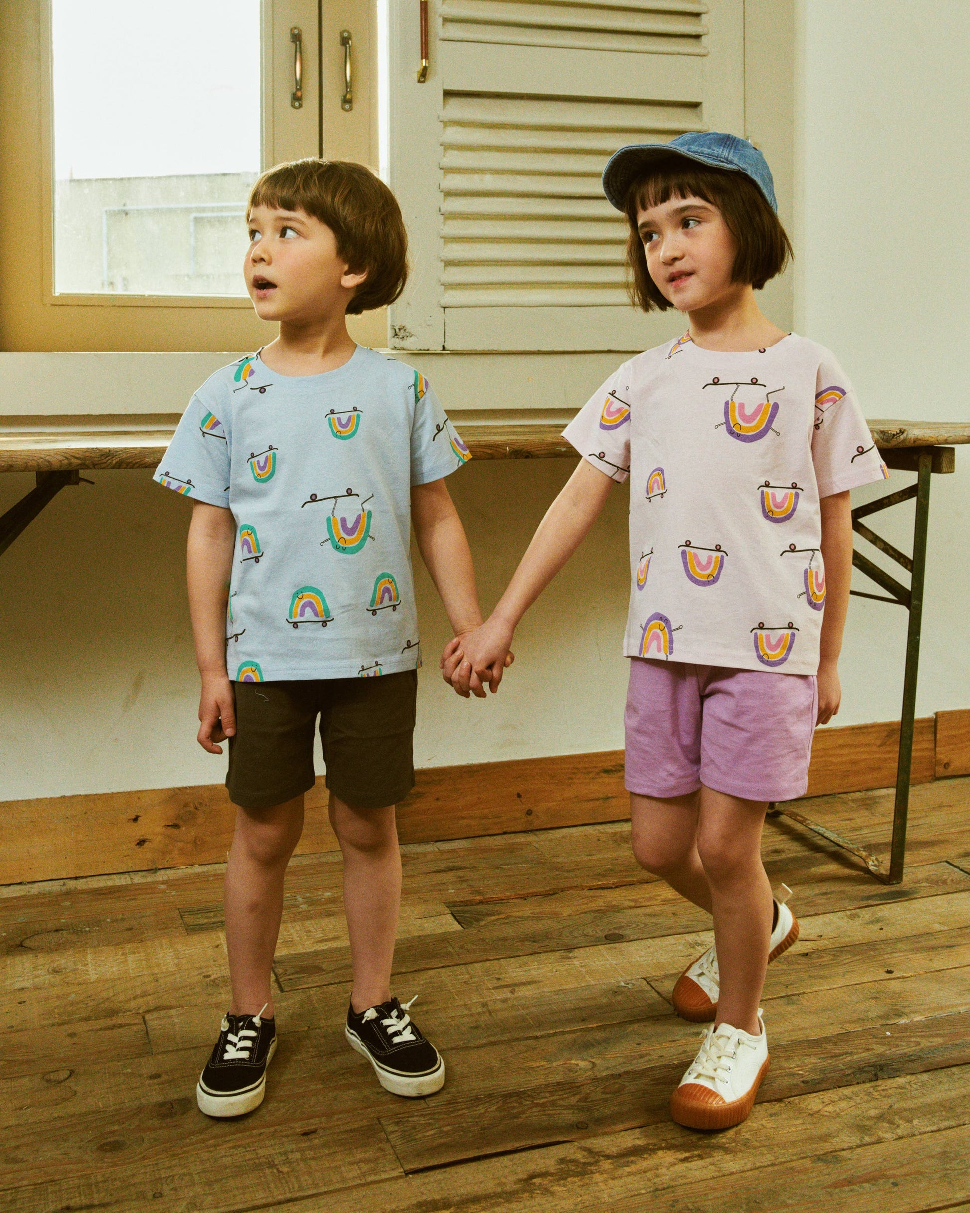 Rainbow Print T-Shirt & Solid Shorts Set