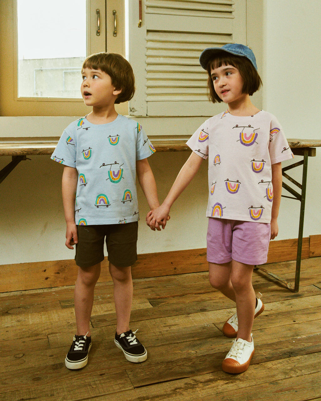 Rainbow Print T-Shirt & Solid Shorts Set