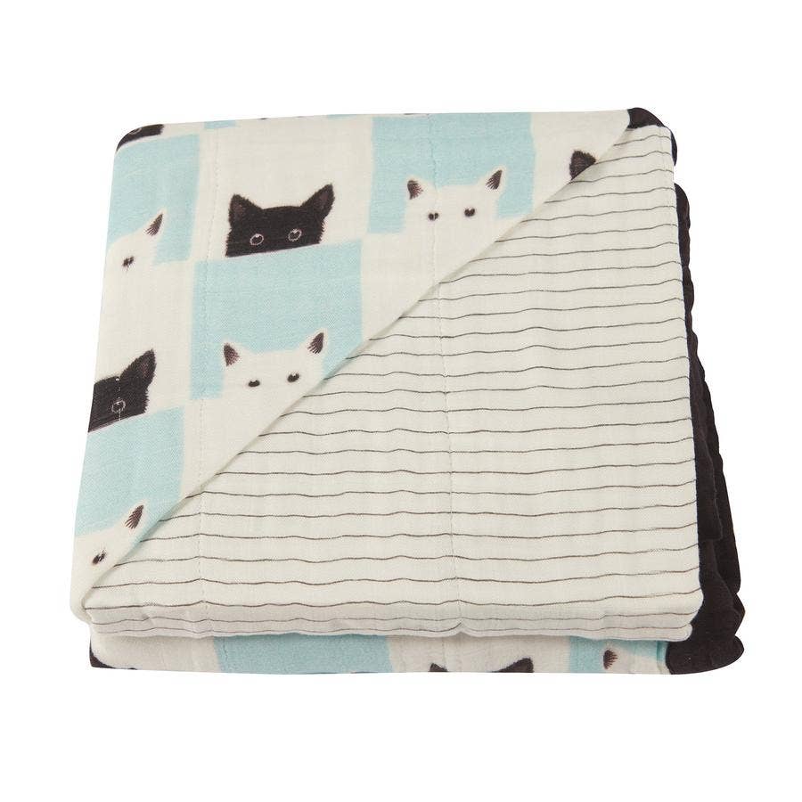 Peek-A-Boo Cats + Pencil Stripe Bamboo Muslin Blanket | Newcastle Classics