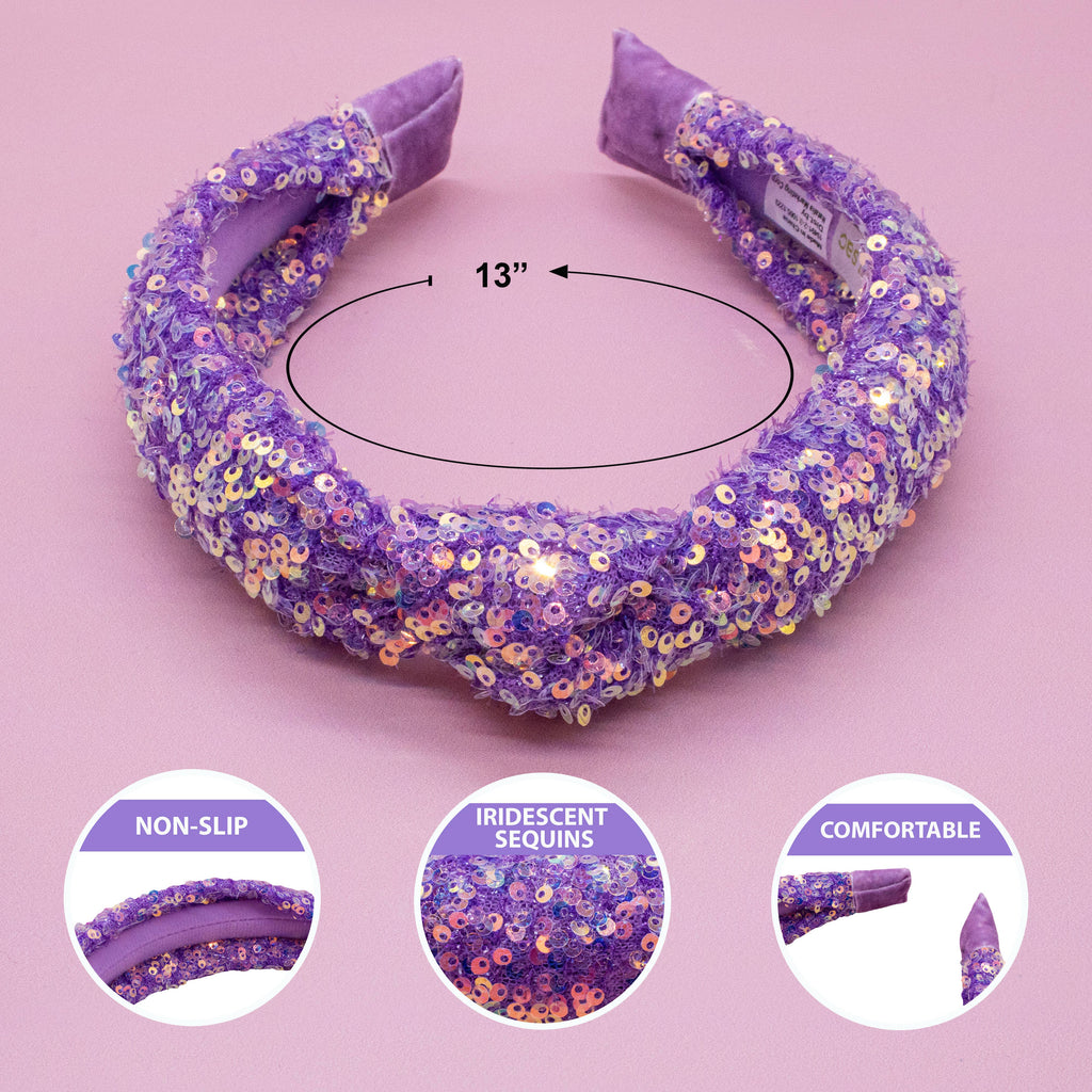 Kids Sequin Knot Headband | Purple or Rainbow