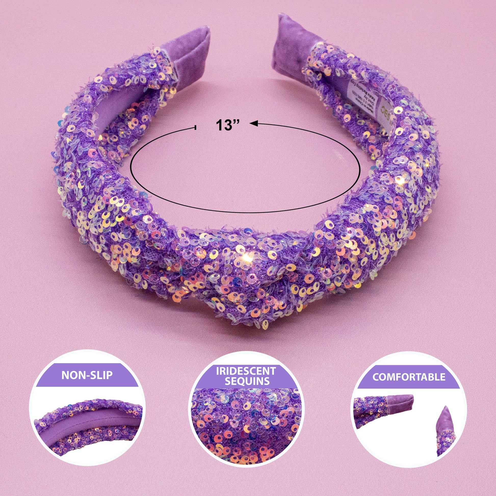 Kids Sequin Knot Headband | Purple or Rainbow