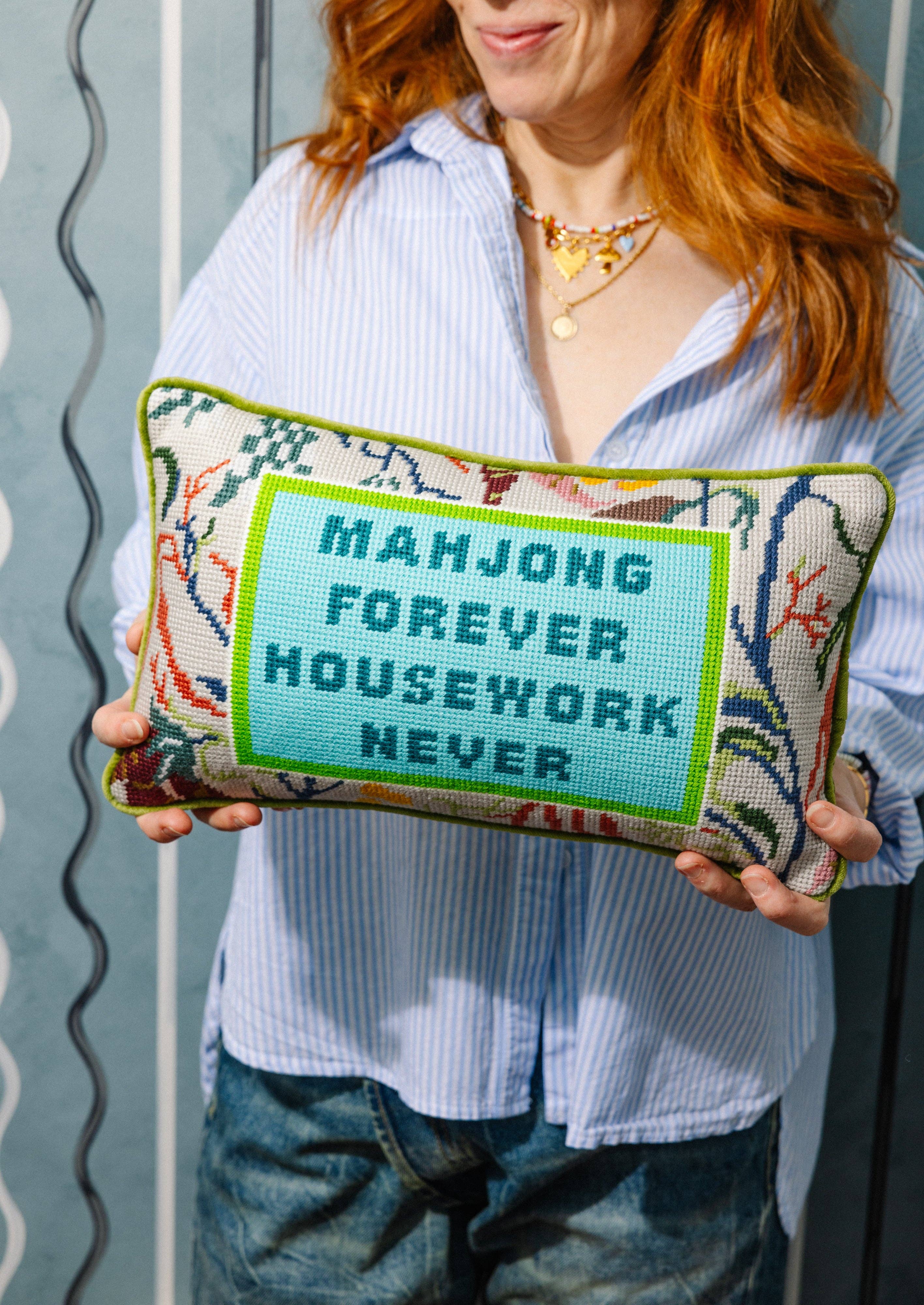 James Joy Mahjong Needlepoint Pillow - Thumbnail 3