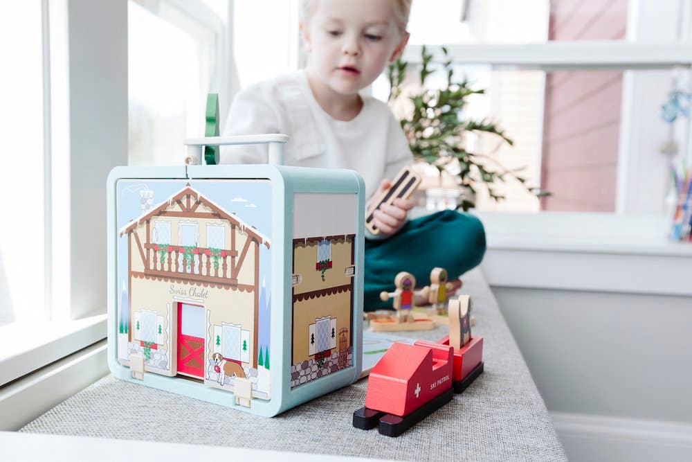 Swiss Ski Chalet Wooden Travel Toy – Jack Rabbit Suitcase Series