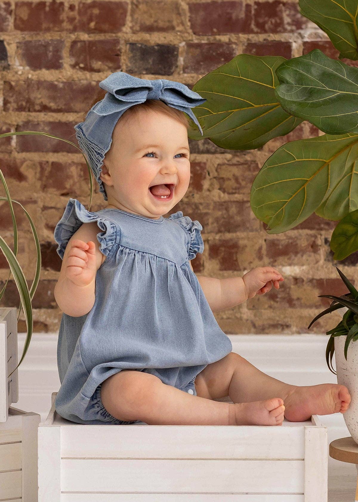 Denim Flutter Baby Romper
