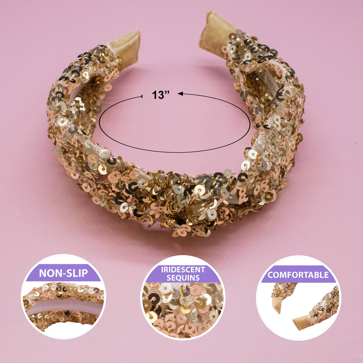 Kids Sequin Knot Headband | Purple or Rainbow