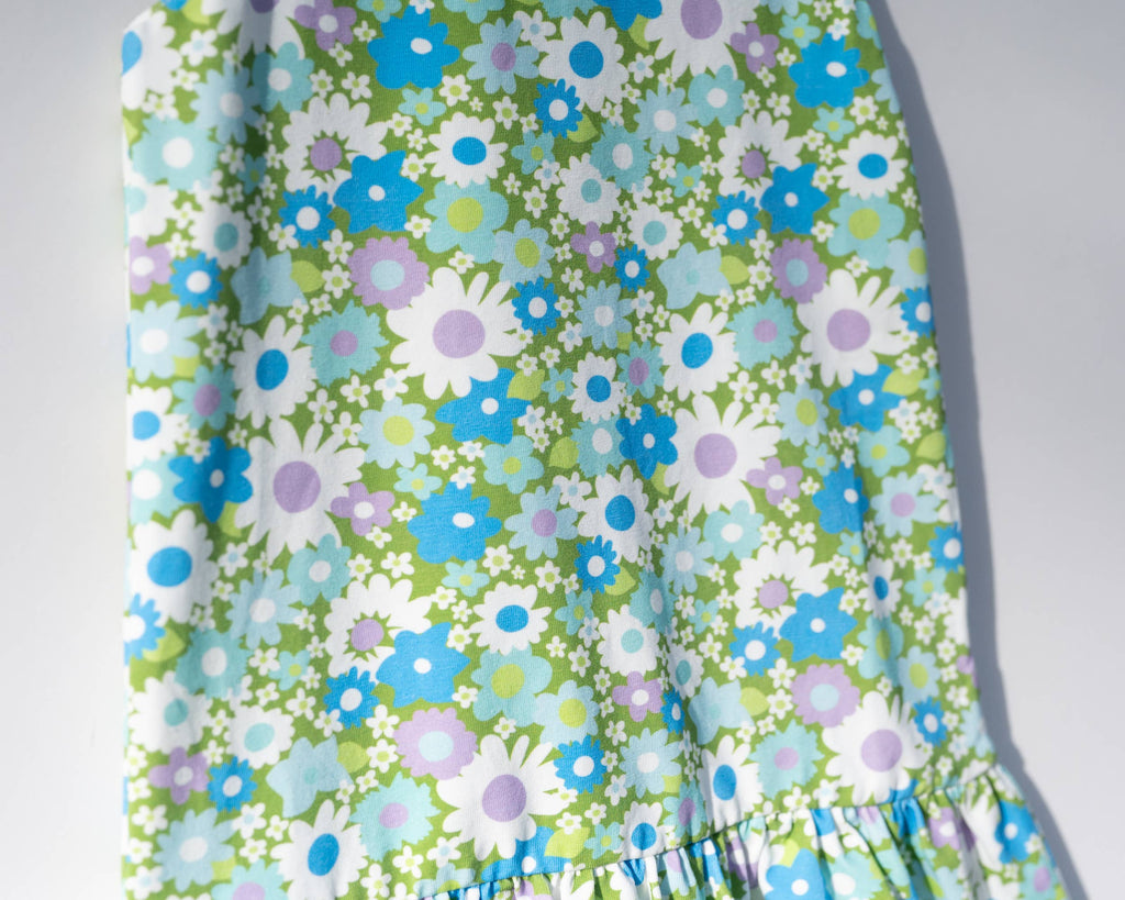 Blue + Green Flower Power Drop Waist Summer Dress for Girls