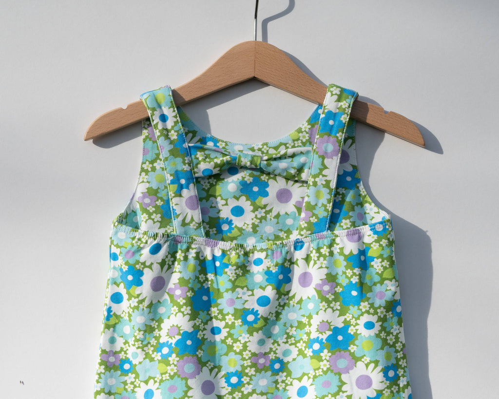 Blue + Green Flower Power Drop Waist Summer Dress for Girls