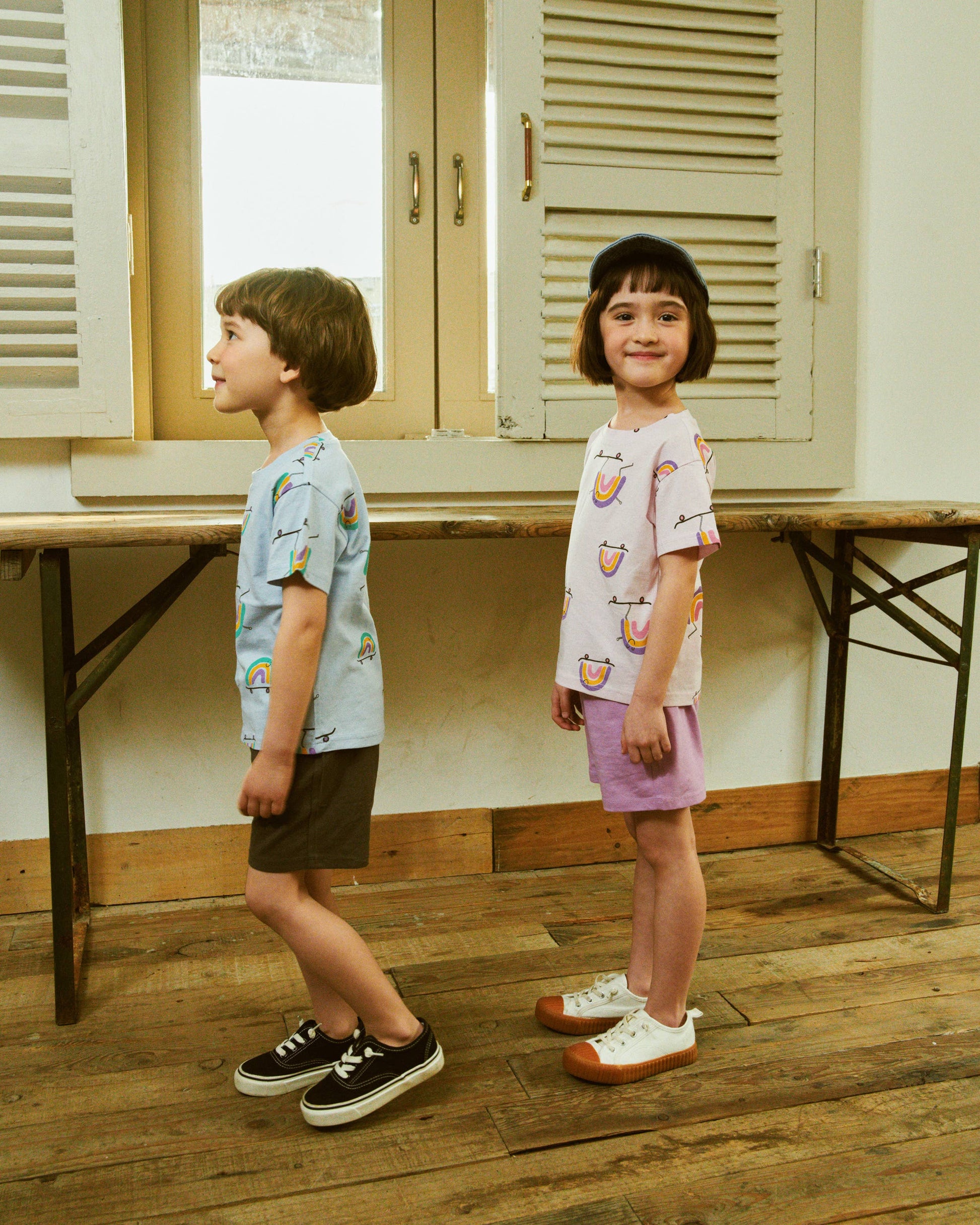 Rainbow Print T-Shirt & Solid Shorts Set