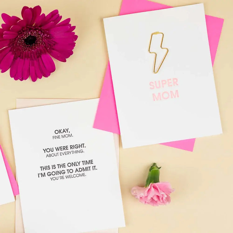 Super Mom - Lightning Bolt Letterpress Paper Clip Greeting Card  - Mother's Day