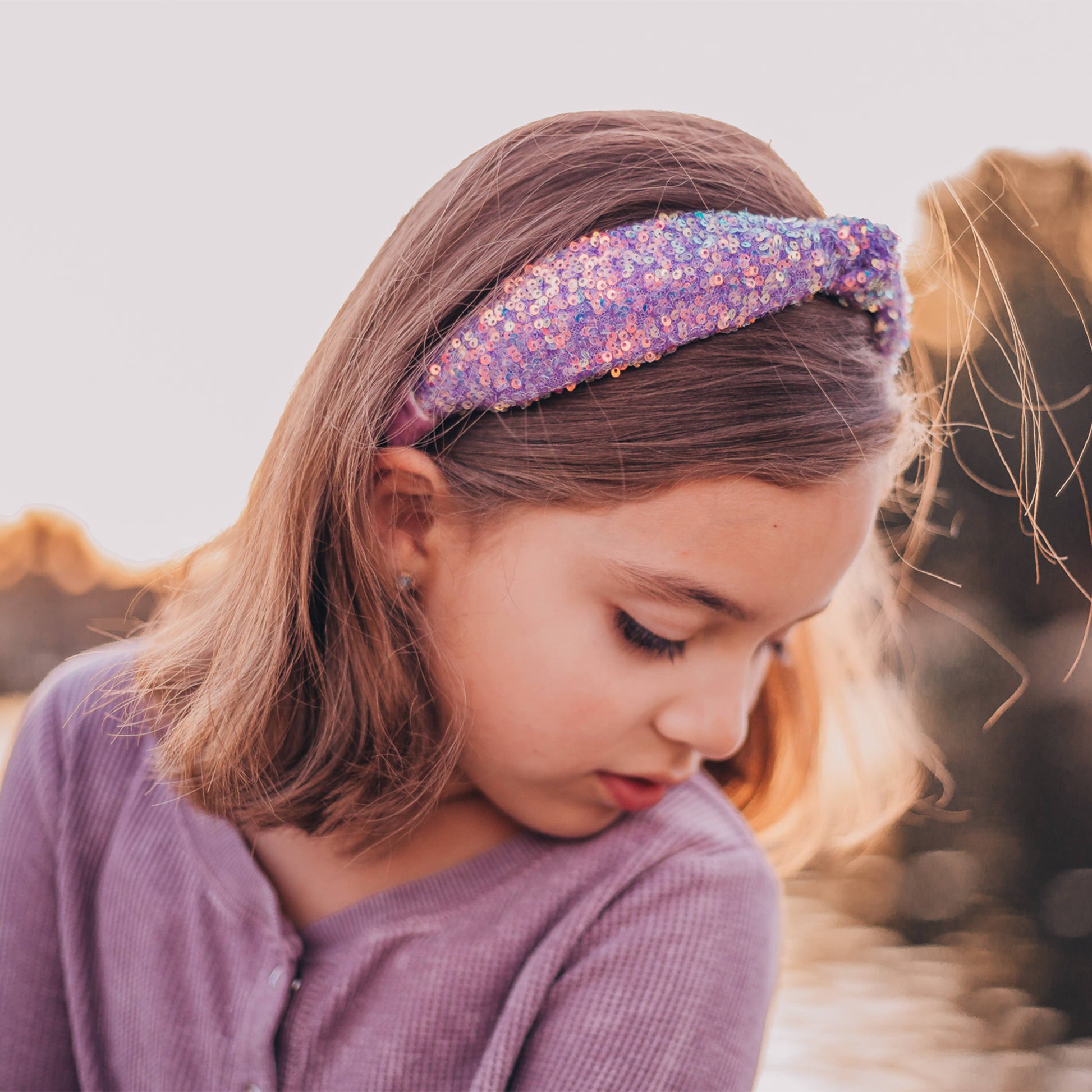 Kids Sequin Knot Headband | Purple or Rainbow