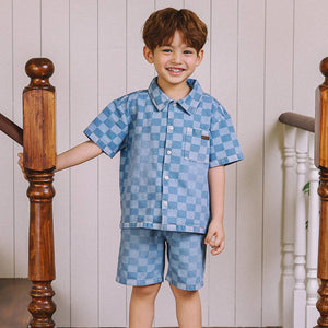 Liam Checkerboard Denim Short Sleeve Shirt