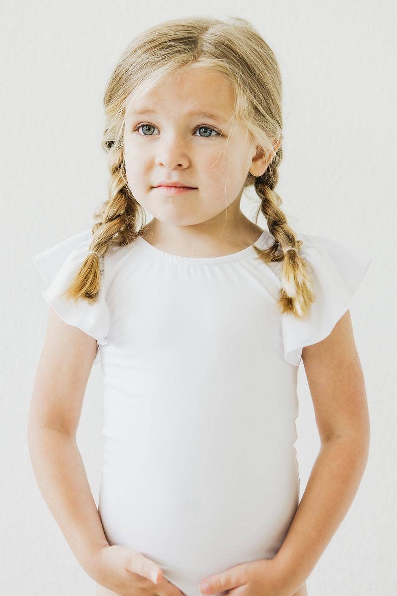 White Flutter Sleeve Leotard