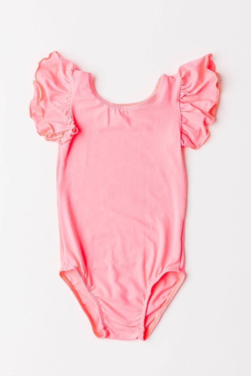 Neon Pink Flutter Sleeve Leotard