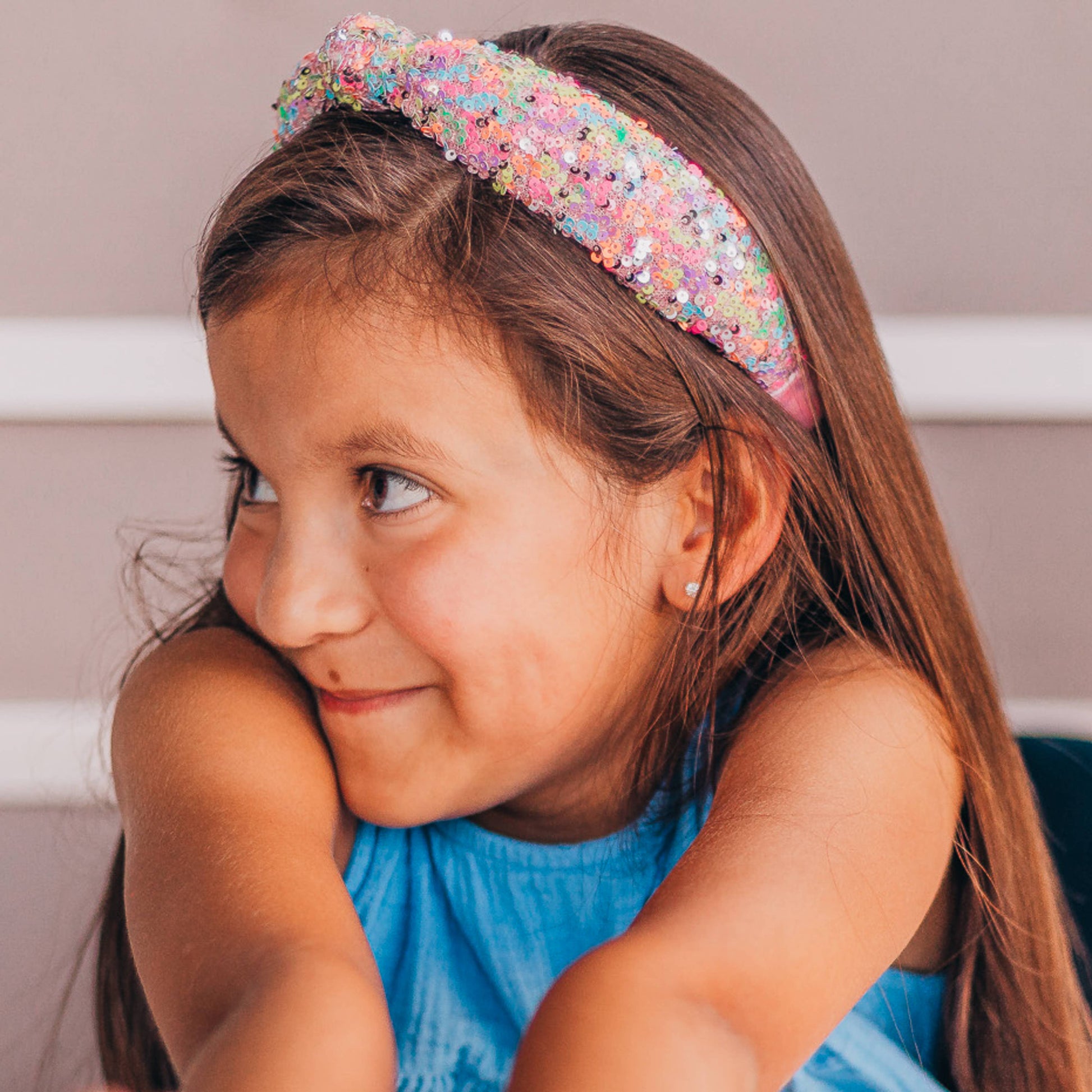 Kids Sequin Knot Headband | Purple or Rainbow