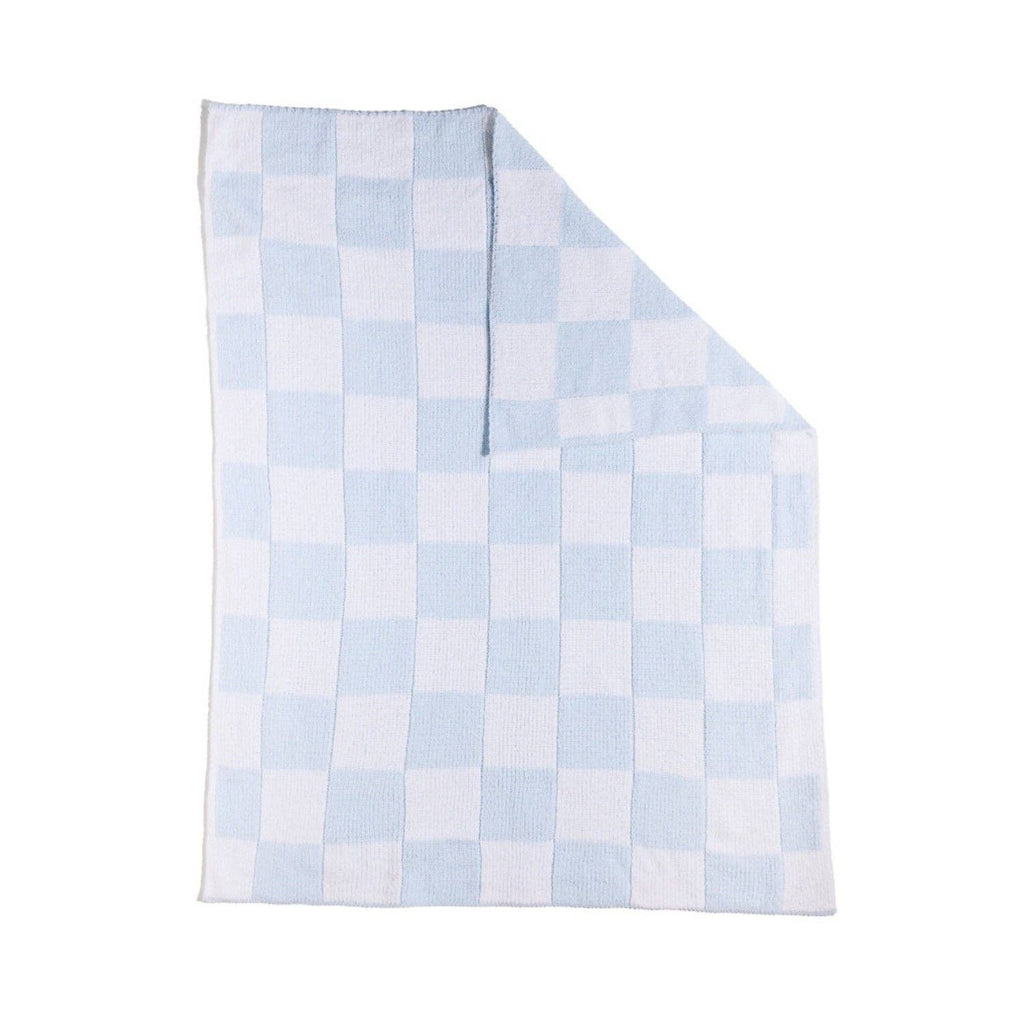 Knitted Chenille Blanket - Blue Check