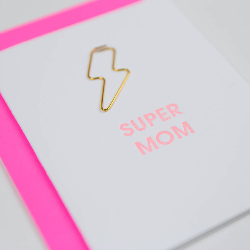 Super Mom - Lightning Bolt Letterpress Paper Clip Greeting Card  - Mother's Day