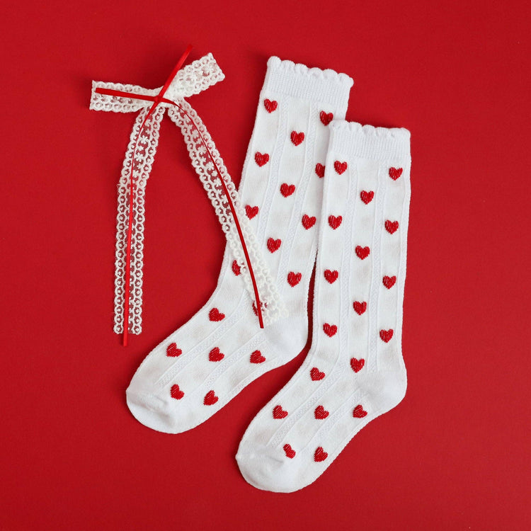 Heart Scalloped Knee High Socks