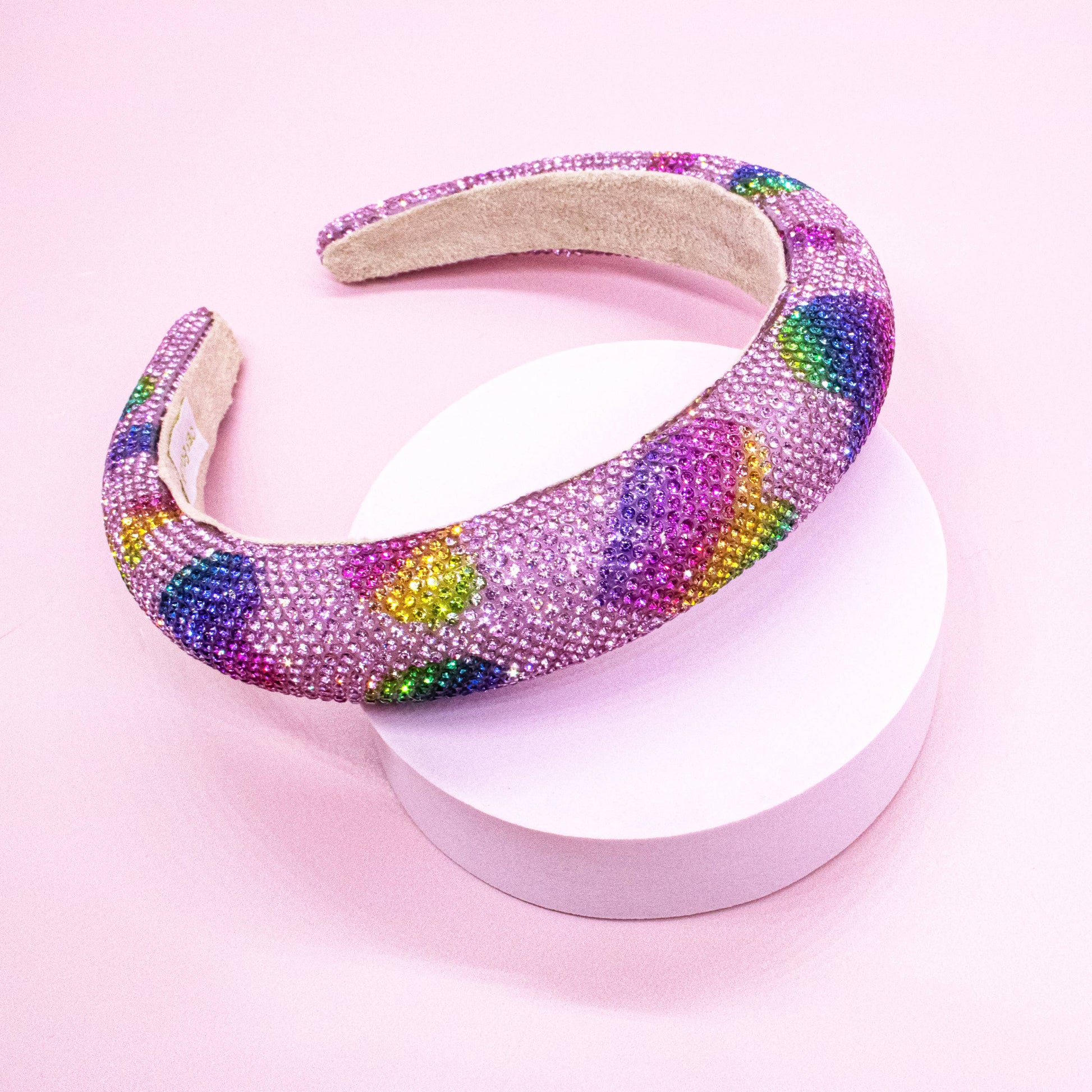 Kids Rhinestone Heart Headband | Pink with Rainbow Hearts