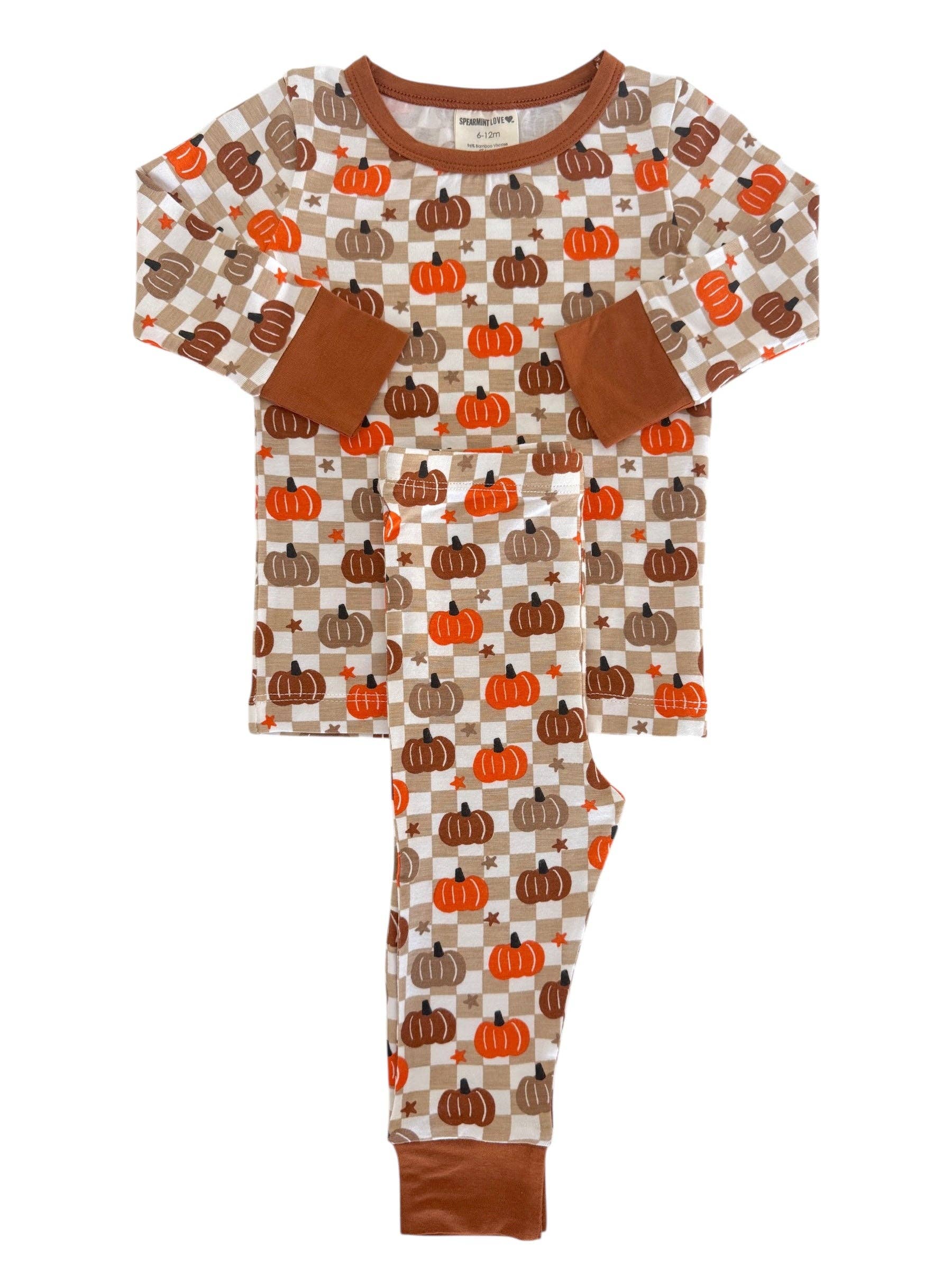 Long Sleeve 2-Piece Set, Pumpkin Checkerboard