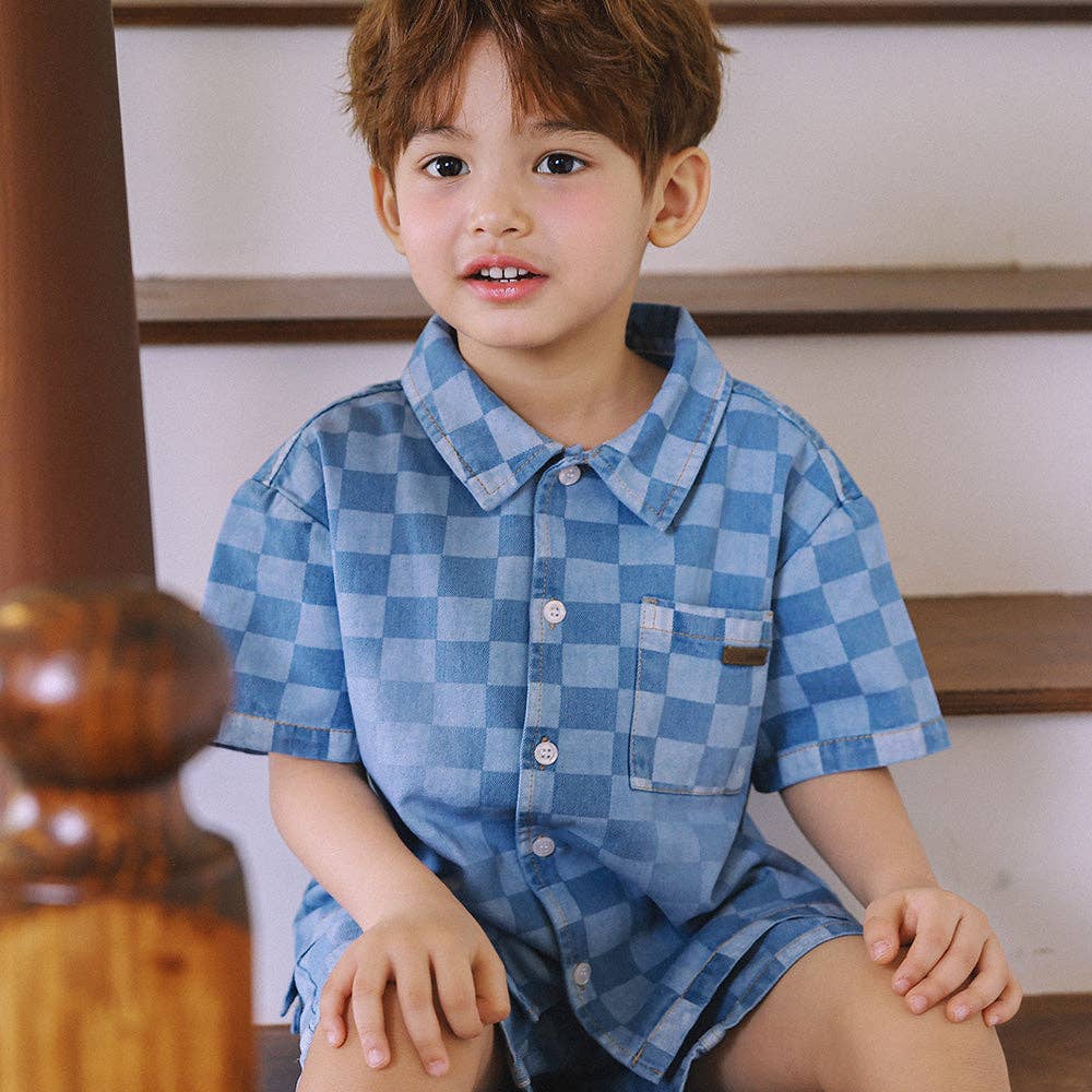 Liam Checkerboard Denim Short Sleeve Shirt