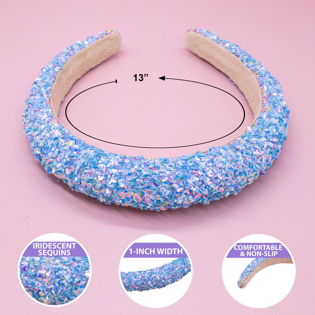 Kids Padded Chunky Sequin Headband | Blue or Multi-Color