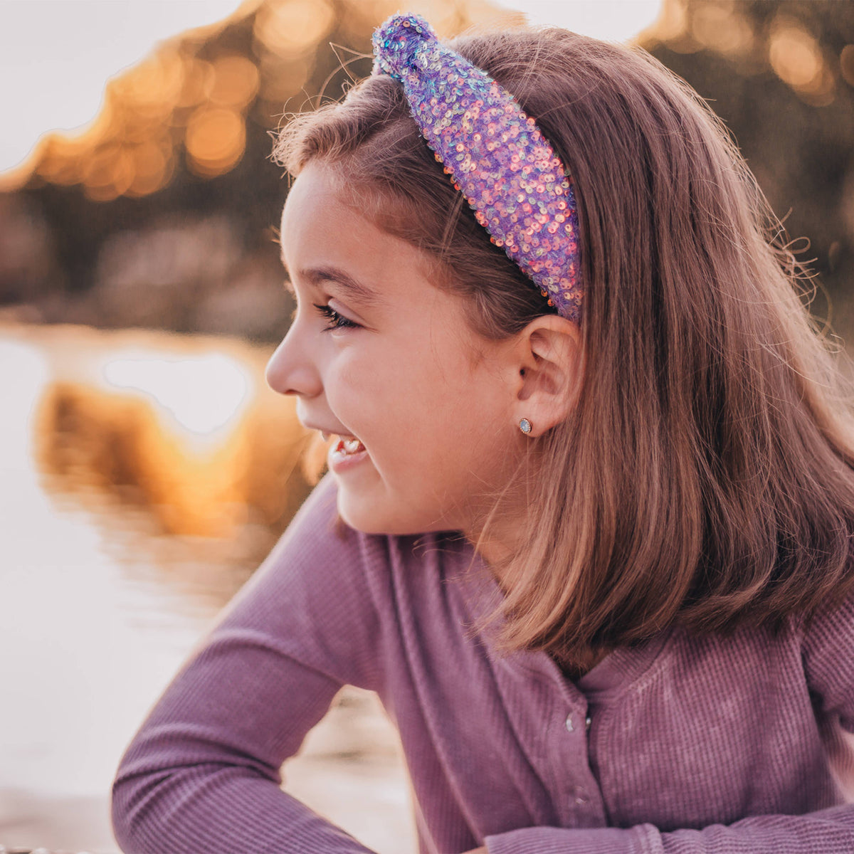Kids Sequin Knot Headband | Purple or Rainbow