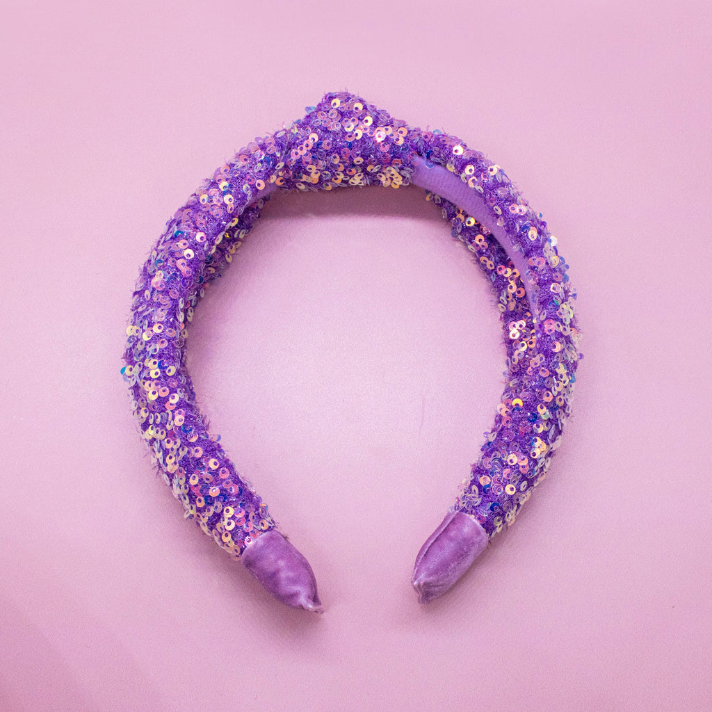 Kids Sequin Knot Headband | Purple or Rainbow