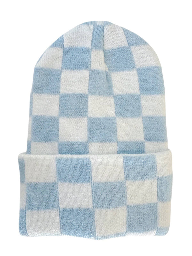 Baby's First Hat, Baby Blue/Warm White Checkerboard