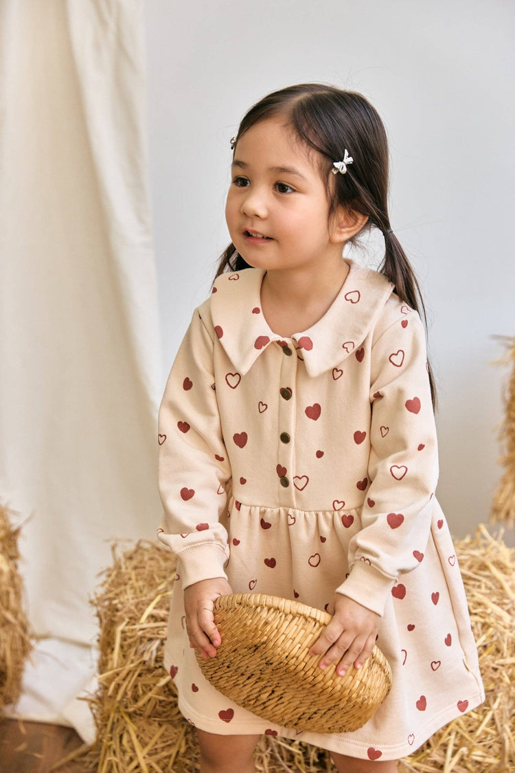 Fleece Organic Cotton Polo Dress-Hearts