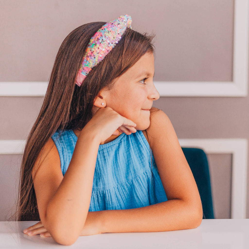 Kids Sequin Knot Headband | Purple or Rainbow