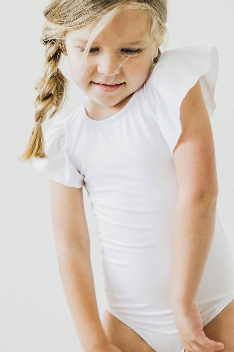 White Flutter Sleeve Leotard