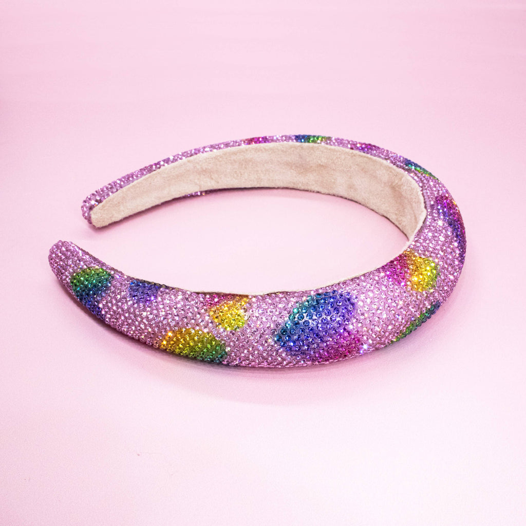 Kids Rhinestone Heart Headband | Pink with Rainbow Hearts