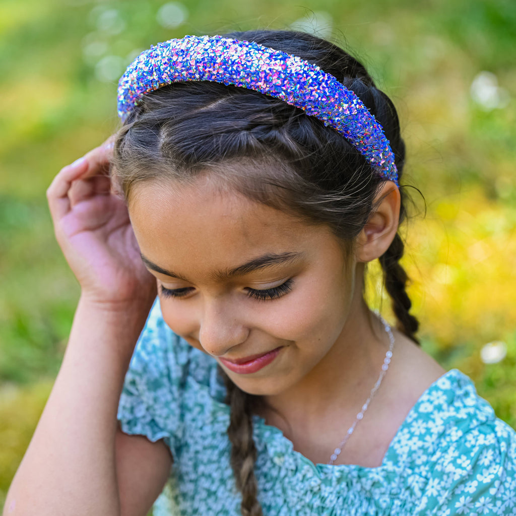 Kids Padded Chunky Sequin Headband | Blue or Multi-Color