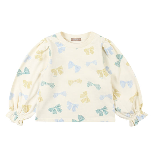 Lena Ribbon Print Ruffled Cuff Sweatshirt