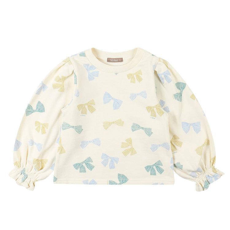 Lena Ribbon Print Ruffled Cuff Sweatshirt