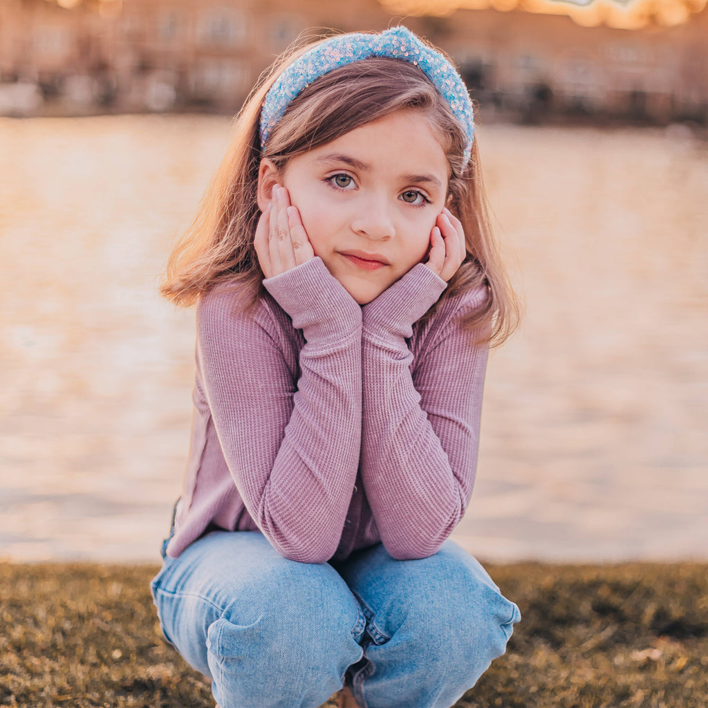 Kids Sequin Knot Headband | Purple or Rainbow