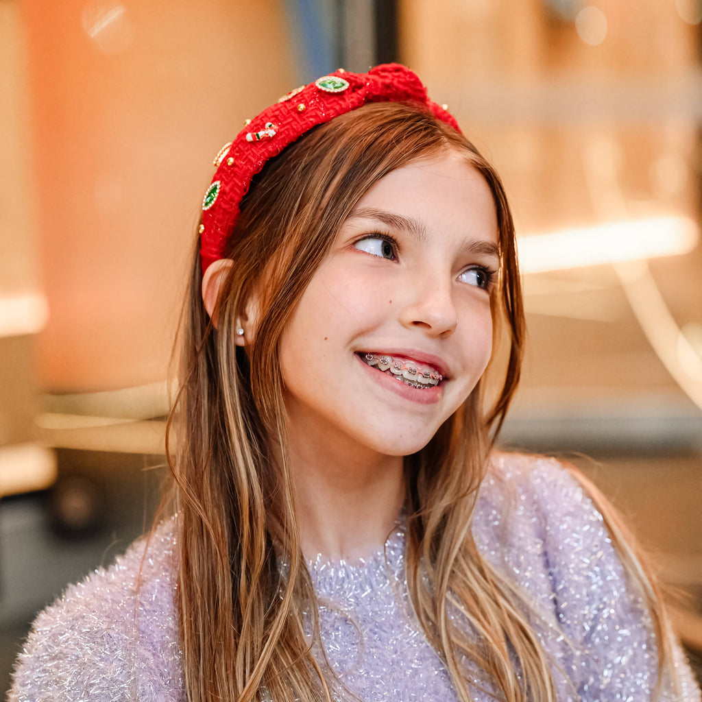 Christmas Knot Headband - Embellished Tweed Rhinestone Pearl